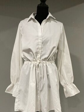 PrettyLittleThing White Button-Front Drawstring Shirt Jumpsuit